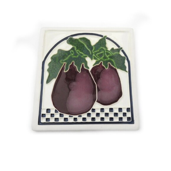 2000 Cindy Wallace Eggplant Ceramic Tile Wall Decor Checkerboard Farmhouse - Picture 1 of 5